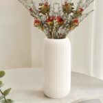 Ceramic Vase for Flowers – Modern Small Ribbed Textured Flower Vase for Home Dec... - Image 3
