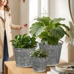 Silver Metal Rustic Flower Pots - 3 PCS Galvanized Planters Rustproof Durable Me... - Image 4