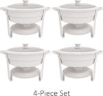 6QT Round Chafing Dish Set of 4, White Granite Finish Stainless Steel with Trans... - Image 4