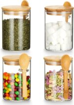 Mfacoy Set of 4 Airtight Glass Jars with Bamboo Lids & Spoons, 17 oz Borosilicat... - Image 8