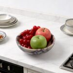 Natural Luxury Marble Fruit Bowl – Large 7.8-Inch Calacatta Viola Marble for Kit... - Image 3