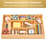 Umilife Extra Large Bamboo Desk Drawer Organizer, Wood Junk Organizer Tray with ... - Image 3