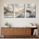 White and Grey Canvas Wall Art Set of 3 Abstract Beige Gold Marble Fluid Wall De... - Image 4