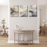 White and Grey Canvas Wall Art Set of 3 Abstract Beige Gold Marble Fluid Wall De... - Image 5