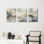 White and Grey Canvas Wall Art Set of 3 Abstract Beige Gold Marble Fluid Wall De... - Image 7