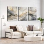 White and Grey Canvas Wall Art Set of 3 Abstract Beige Gold Marble Fluid Wall De... - Image 8