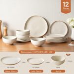 Dafuceramic Stoneware Dinnerware Set for 4, 12 Piece Plates and Bowls Set with G... - Image 3