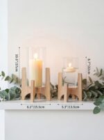 NUPTIO Hurricane Glass Candle Holders: Set of 2 Pillar Candle Holders with Woode... - Image 4