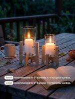 NUPTIO Hurricane Glass Candle Holders: Set of 2 Pillar Candle Holders with Woode... - Image 5