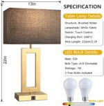 22'' Black&Gold Lamps for Bedrooms Set of 2, Touch Control Table Lamps with USB ... - Image 4