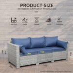 WAROOM Outdoor Couch 3 Seater Wicker Patio Sofa Grey Rattan Balcony Furniture De... - Image 3