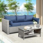 WAROOM Outdoor Couch 3 Seater Wicker Patio Sofa Grey Rattan Balcony Furniture De... - Image 6