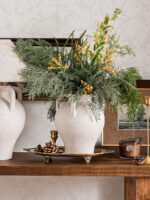 White Ceramic Vase with 4 Handles, 8.8" Rustic Farmhouse Centerpiece - Decorativ... - Image 3