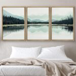 NWT Framed Canvas Print Wall Art Set Teal Mountain Range Lake Forest Landscape N... - Image 3