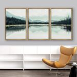 NWT Framed Canvas Print Wall Art Set Teal Mountain Range Lake Forest Landscape N... - Image 4