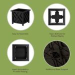 Lattice Design Outdoor Planter Box - 14.75” Square 13” Tall Black Plant Pot - De... - Image 3