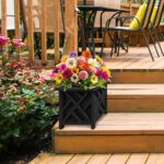 Lattice Design Outdoor Planter Box - 14.75” Square 13” Tall Black Plant Pot - De... - Image 5