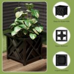 Lattice Design Outdoor Planter Box - 14.75” Square 13” Tall Black Plant Pot - De... - Image 6