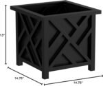 Lattice Design Outdoor Planter Box - 14.75” Square 13” Tall Black Plant Pot - De... - Image 7