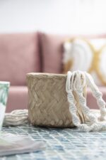 A&B Home Textured Beige Cement Planters with Cream Macrame Cotton Hangers, 5" x ... - Image 6