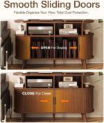Record Player Stand, Midcentury Modern Furniture Turntable Stand with Sliding Do... - Image 4