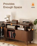 Record Player Stand, Midcentury Modern Furniture Turntable Stand with Sliding Do... - Image 8