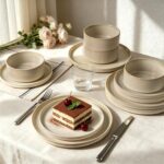 Stoneware Dinnerware Sets, Plates and Bowls Sets for 4, 12-Piece Ribbed Dishes –... - Image 5