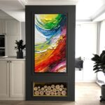 Blue and red Abstract Wall Decoration, Hand-Painted Oil Canvas Frame 46x23 inch ... - Image 5