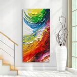 Blue and red Abstract Wall Decoration, Hand-Painted Oil Canvas Frame 46x23 inch ... - Image 6