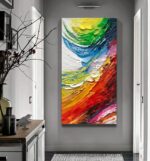 Blue and red Abstract Wall Decoration, Hand-Painted Oil Canvas Frame 46x23 inch ... - Image 7