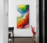 Blue and red Abstract Wall Decoration, Hand-Painted Oil Canvas Frame 46x23 inch ... - Image 8