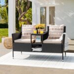 Devoko Outdoor Patio Loveseat Modern Rattan 2-Seat Patio Conversation Set with C... - Image 3