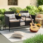 Devoko Outdoor Patio Loveseat Modern Rattan 2-Seat Patio Conversation Set with C... - Image 5
