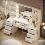 UGTOO 58.3" Large Vanity Desk with Mirror & Lights, Makeup Vanity with 10 LED Li... - Image 3