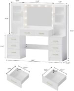 UGTOO 58.3" Large Vanity Desk with Mirror & Lights, Makeup Vanity with 10 LED Li... - Image 4
