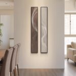 Large Framed Long Narrow Vertical Neutral Abstract Wall Art Set of 2, Beige Brow... - Image 3
