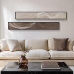Large Framed Long Narrow Vertical Neutral Abstract Wall Art Set of 2, Beige Brow... - Image 6