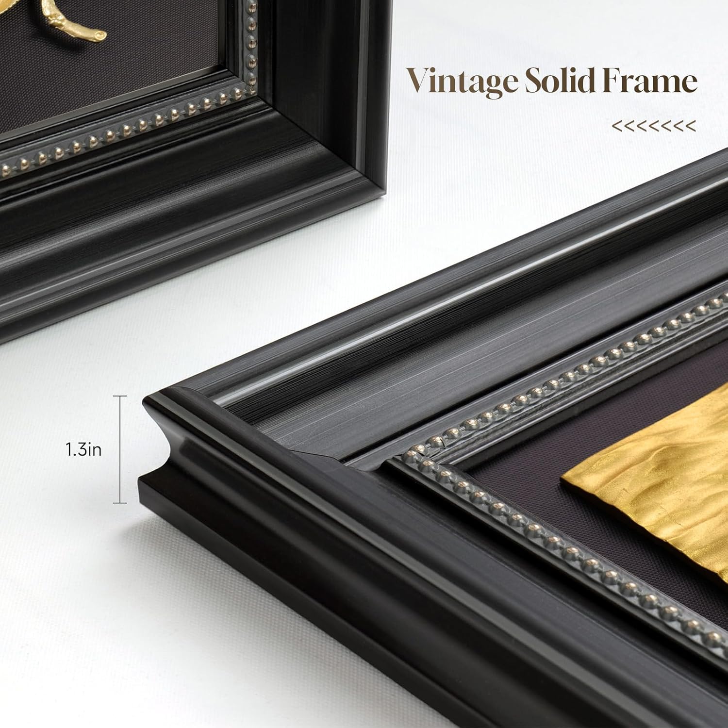 Vintage Framed Wall Art Decor, Set of 2 Black and Gold Textured Floral Rose Scul... - Image 7