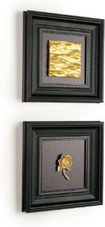 Vintage Framed Wall Art Decor, Set of 2 Black and Gold Textured Floral Rose Scul... - Image 7