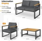 Pamapic 4 Pieces Outdoor Patio Furniture Set, Modern Metal Balcony Furniture wit... - Image 6