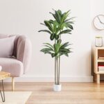 Artificial Dracaena Tree 5FT Fake Plant with White Small Planter Faux Silk Tall ... - Image 4