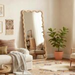 Full Length Mirror, 55"x28" Boho Wavy Wood Floor Mirror, for Bathroom, Bedroom, ... - Image 4