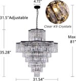 TOCHIC 15 Lights Black Crystal Chandelier, 7-Tier Octagonal Star Large Foyer Cha... - Image 6