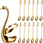 Gold Small Coffee Spoon Holder Set,Swan Base With 12 Pcs Demitasse Espresso Spoo... - Image 3