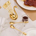Gold Small Coffee Spoon Holder Set,Swan Base With 12 Pcs Demitasse Espresso Spoo... - Image 6