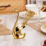 Gold Small Coffee Spoon Holder Set,Swan Base With 12 Pcs Demitasse Espresso Spoo... - Image 8