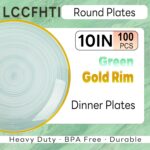 100PCS Transparent Green Gold Plastic Plates, 10 Inch Heavy Duty Disposable Dinn... - Image 4