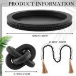 3 Pcs Coffee Table Decor Include 12in Black Wooden Serving Tray, Wood Boho Knot ... - Image 3