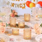 MATAHUM 20 Pcs Gold Glitter Diamond Tealight Candle Holders, Luxury Glass Votive... - Image 6