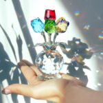 Crystal Colorful Rose Flower Collectible Figurine Glass Flowers with Vase Romant... - Image 5